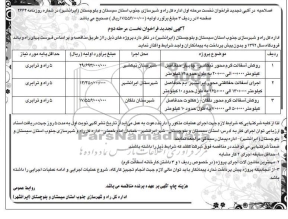 روکش آسفالت گرم محور نیکشهر - چابهار...