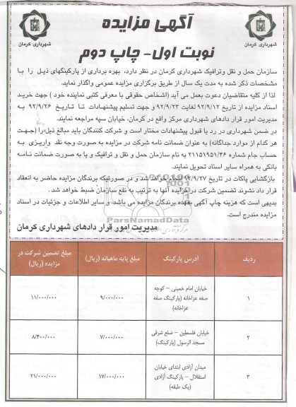 بهره برداری از پارکینگ