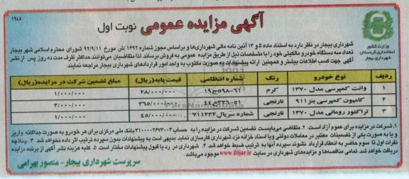 فروش سه دستگاه خودرو مالکیتی خود