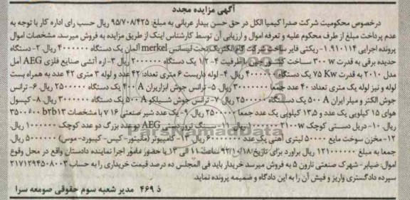 فروش ریکتی فایر ، لوله داربست 6 متری ، اره آتشی صنایع فلری AEG، یک عدد شیر صنعتی 716 و ...