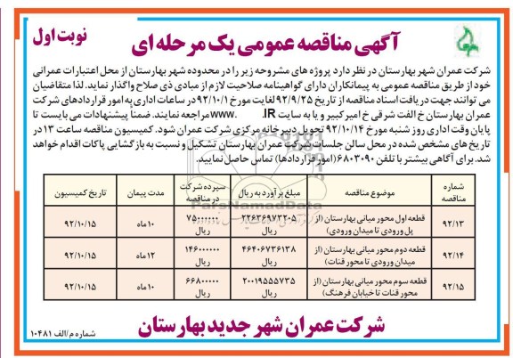 قطعه اول محور میانی بهارستان از پل ورودی تا میدان ورودی...