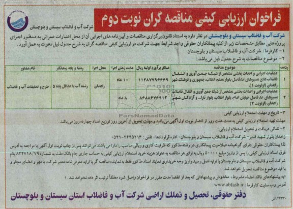 عملیات اجرایی و احداث بخشی  مشخص از شبکه جمع آوری و انتقال فاضلاب 