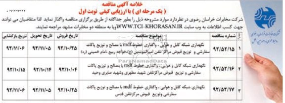 نگهداری شبکه کابل و هوایی واگذاری خطوط MDF با ...