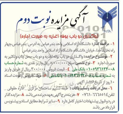 واگذاری دو باب بوفه اغذیه به صورت اجاره