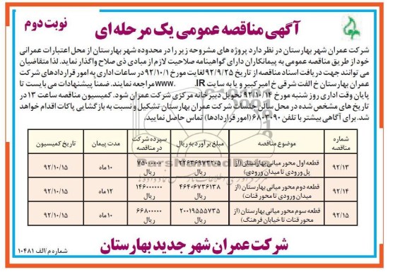 قطعه اول محور میانی بهارستان از پل ورودی تا میدان ورودی...