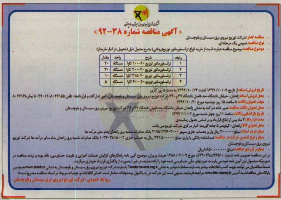 ترانسفورماتور توزیع 20-100 کاوا