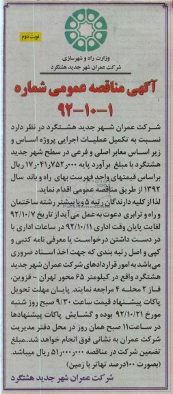 تکمیل عملیات اجرایی پروژه اساس و زیر اساس معابر اصلی و فرعی در سطح شهر جدید هشتگرد 