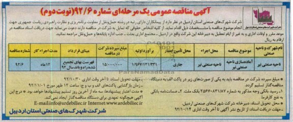 آماده سازی ناحیه صنعتی نیر