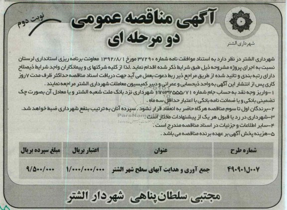 جمع آوری و هدایت آبهای سطح شهر الشتر