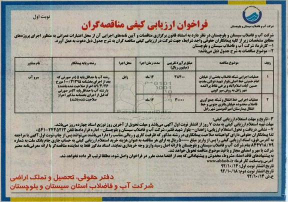 عملیات اجرایی خط انتقال و شبکه جمع آوری فاضلاب و ...