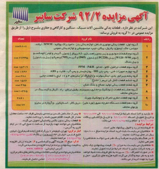 فروش قطعات یدکی ماشین آلات سبک، سنگین و کارگاهی و حفاری 