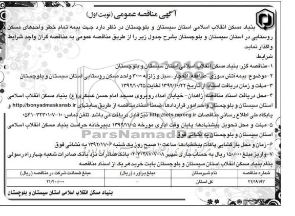 بنیاد مسکن انقلاب اسلامی سیستان و بلوچستان 