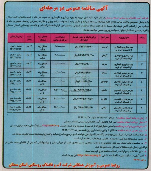 امور مربوط به بهره برداری و نگهداری آب شرب 