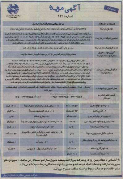 35 قلم اجناس اسقاطی موجود در محوطه انبار