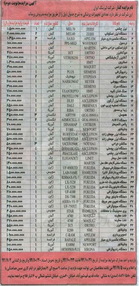 فروش تعدادی تجهیزات پزشکی 