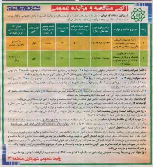 عملیات جمع آوری، تفکیک و پردازش پسماند و واگذاری نیروی انسانی جهت امور خدمات