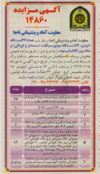 فروش عداد 47 دستگاه خودرو ، 89 دستگاه موتورسیکلت