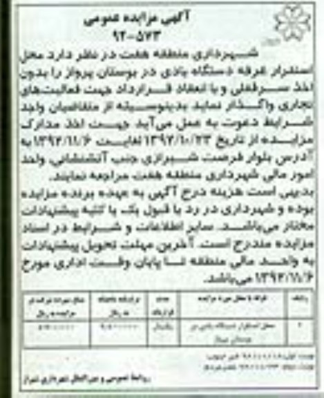 مزایده محل استقرار غرفه دستگاه بادی 