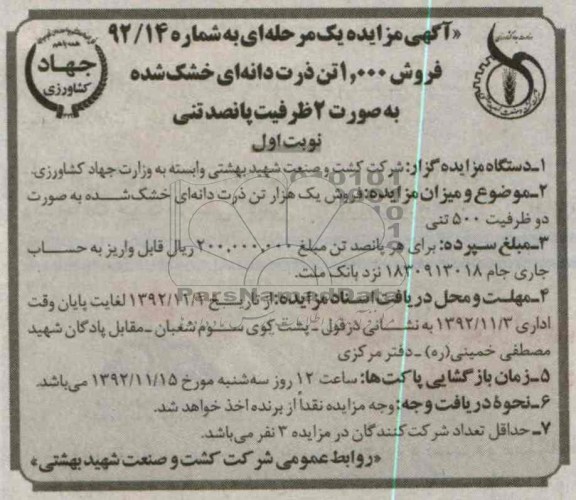 فروش یک هزار تن ذرت دانه ای خشک شده