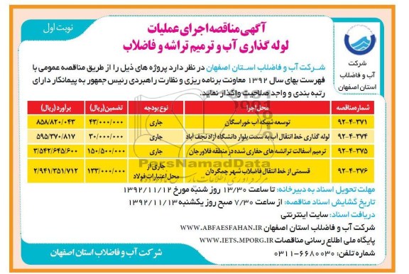 توسعه شبکه آب خوراسگان....