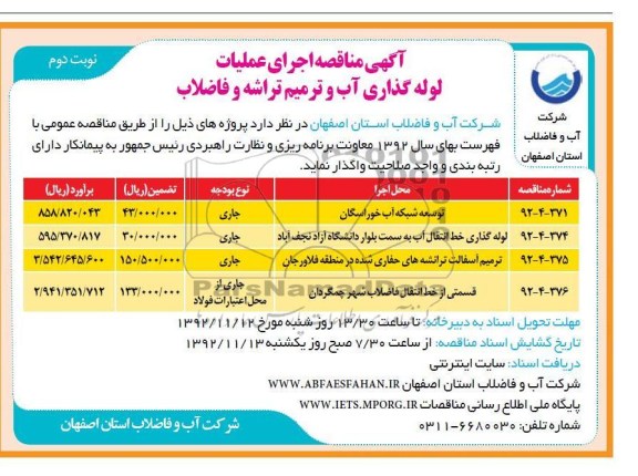 توسعه شبکه آب خوراسگان....