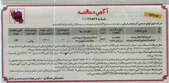 واگذاری اجرای خط انتقال پساب تصفیه خانه شهرک صنعتی 