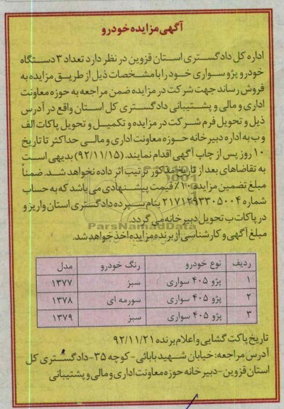 تعداد 3 دستگاه خودرو پژو سواری 