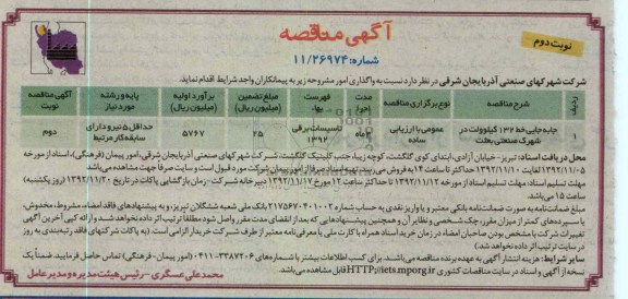 جابه جایی خط 132 کیلوولت در شهرک صنعتی بعثت