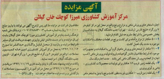 اجاره استخرهای پرورش ماهی و مزارع برنج
