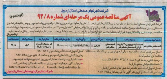 احداث شبکه توزیع برق 20 کیلوولت فاز اول ناحیه صنعتی مشکین شهر ...