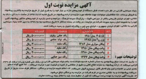 فروش تعداد شش دستگاه از خودروهای مازاد بر نیاز خود