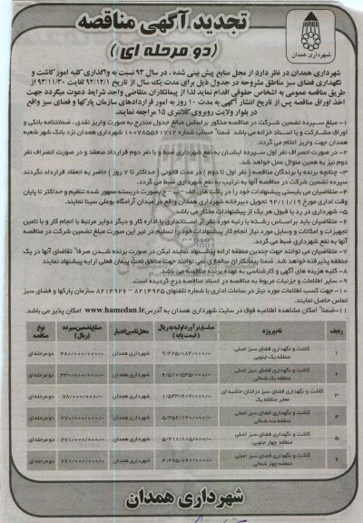  کاشت و نگهداری فضای سبز اصلی منطقه یک جنوبی 