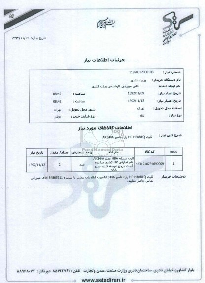 کارت HP HBA81Q پارت نامبر AK344A