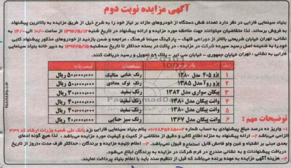 فروش تعداد شش دستگاه از خودروهای مازاد بر نیاز خود