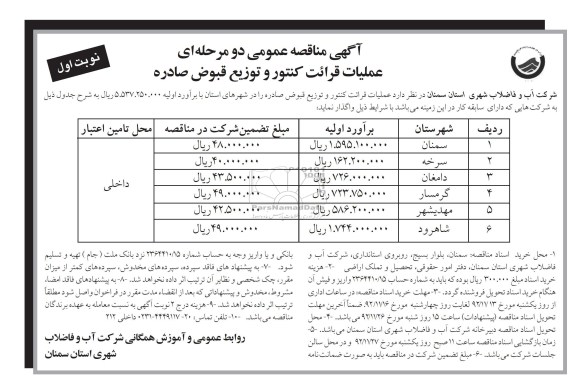 عملیات قرائت کنتور و توزیع قبوض صادره را در شهرهای استان 