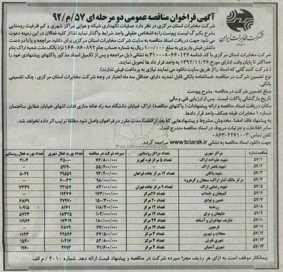 واگذاری عملیات نگهداری شبکه و هوایی مراکز شهری و کم ظرفیت روستایی 