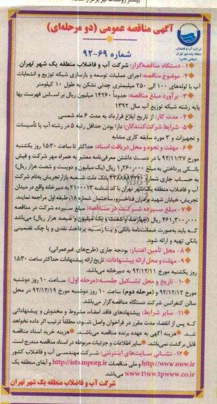 اجرای عملیات توسعه و بازسازی شبکه توزیع و انشعابات آب