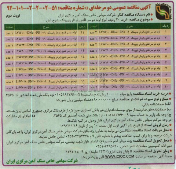 خرید 20 ردیف انواع لوله دو سر فلنج را بردار پایپینگ 