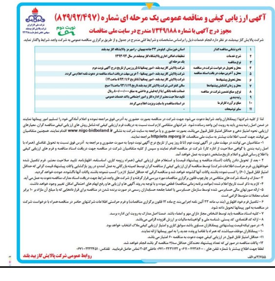 تنظیفات اماکن اداری پالایشگاه گاز بید بلند در سال 94-1393