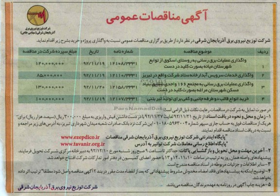 واگذاری عملیات برق رسانی به روستایی اسکوق از توابع شهرستان میانه به صورت کلید دردست ....