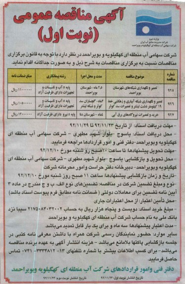  تعمیر و نگهداری شبکه های شهرستان بویراحمد...