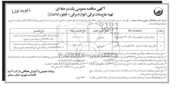 نسبت به تهیه لوازم برقی و پنج دستگاه تابلو برق راه انداز 