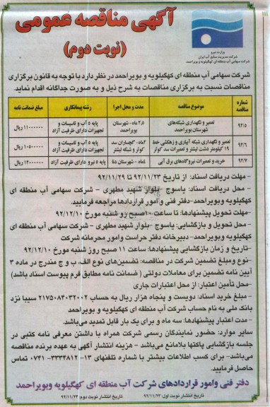  تعمیر و نگهداری شبکه های شهرستان بویراحمد...