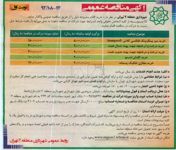 خرید درخت و درختچه جهت پهنه شمال همت و ... 