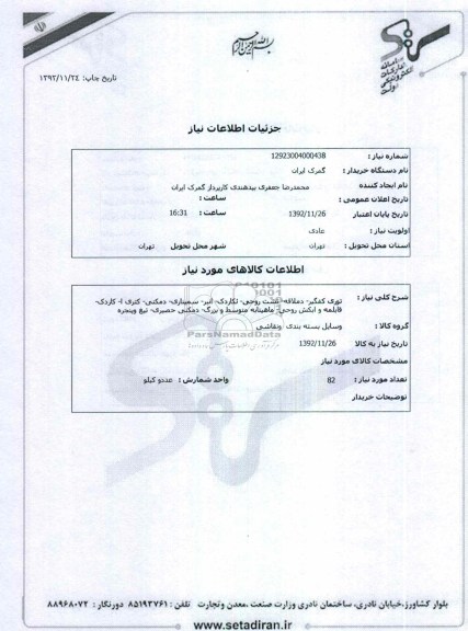 توری کفگیر- ملاقه- تشت روحی- ئکاردک- انبر- سمیناری- دمکنی- کتری - کاردک-قابلمه و ابکش روحی- ماهیتابه متوسط و بزرگ- دمکنی حصیری- تیغ و پنجره 