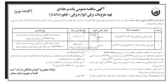 نسبت به تهیه لوازم برقی و پنج دستگاه تابلو برق راه انداز 