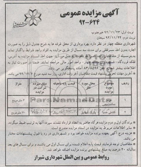 بهره برداری از محل غرفه های ساندویچی و ...