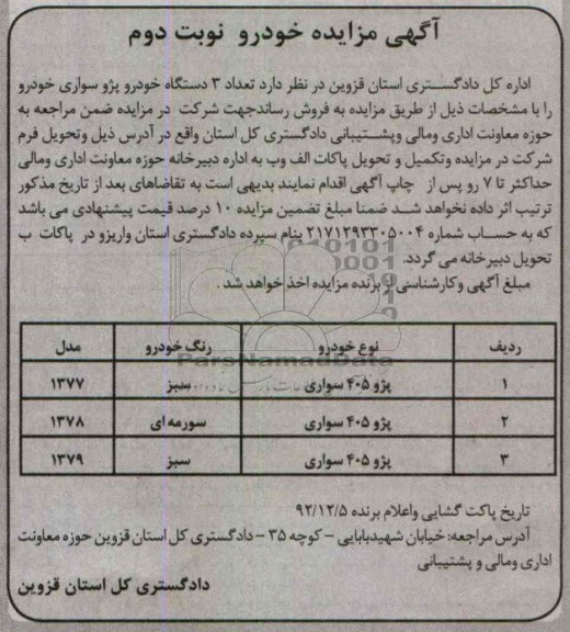 تعداد 3 دستگاه خودرو پژو سواری 