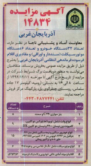 تعداد 32 دستگاه خودرو تعداد 6 دستگاه موتور سیکلت