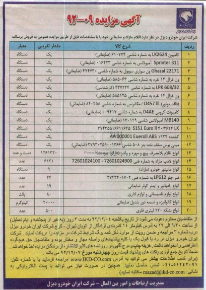 فروش اقلام مازاد و ضایعاتی خود